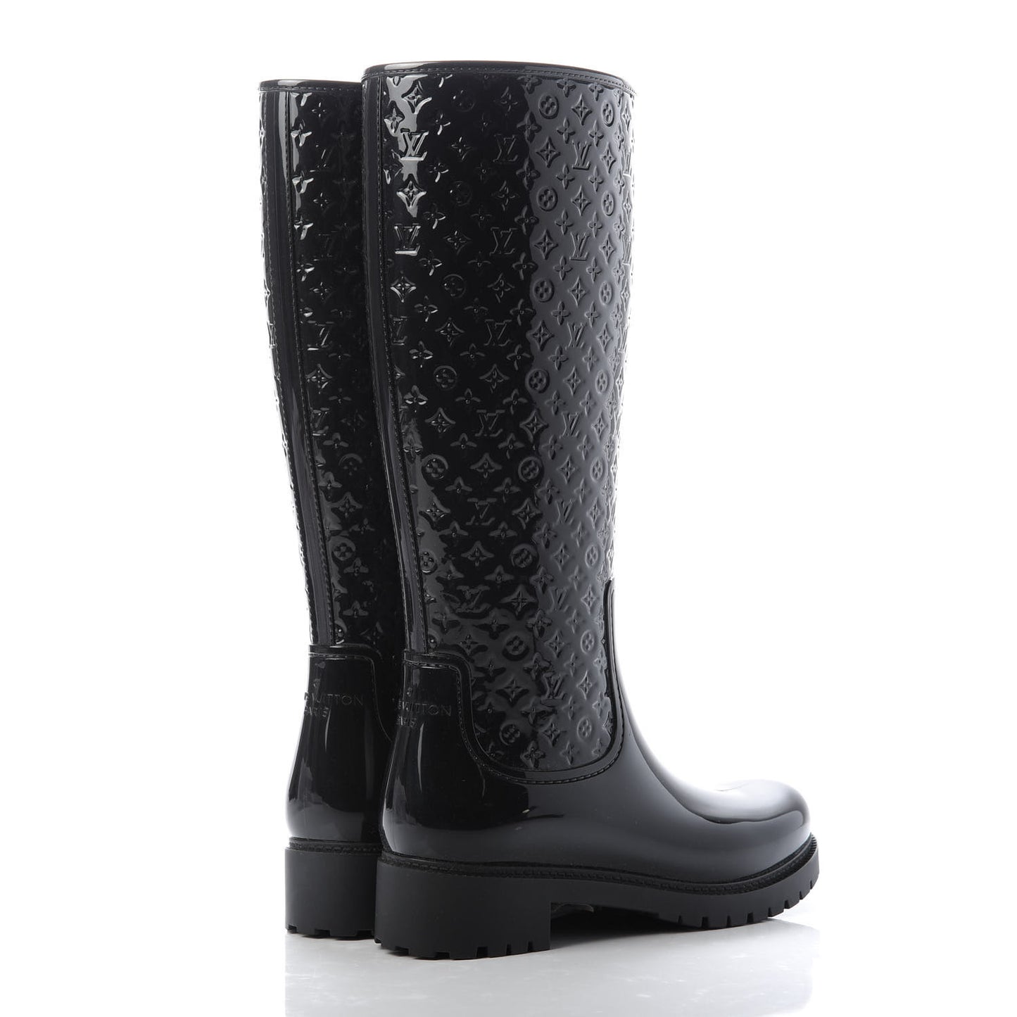 Rubber Embossed Monogram Splash Rain Boots 38 Black