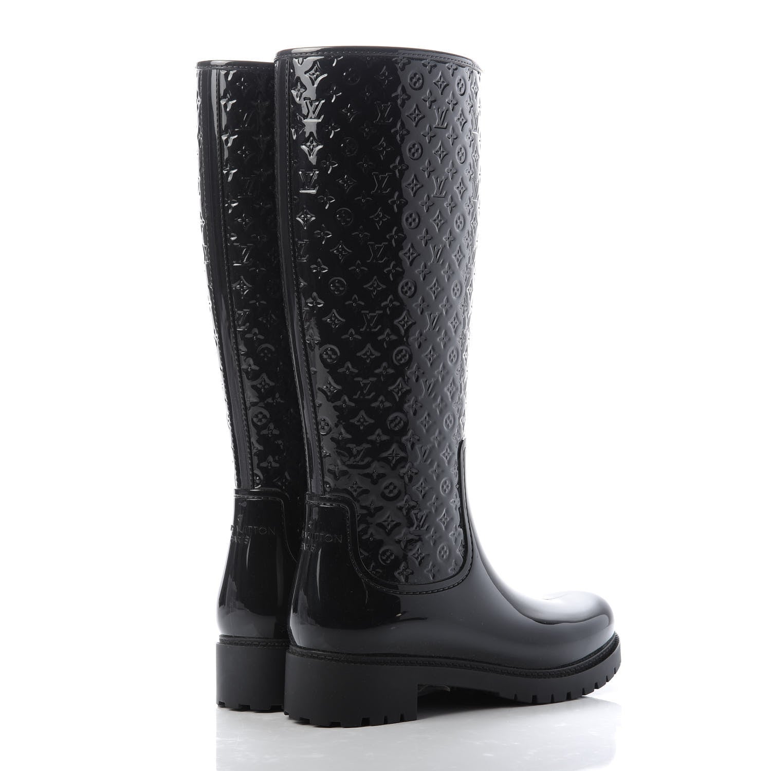 Louis Vuitton Rubber Embossed Monogram Splash Rain Boots 38 Black 4 of 9
