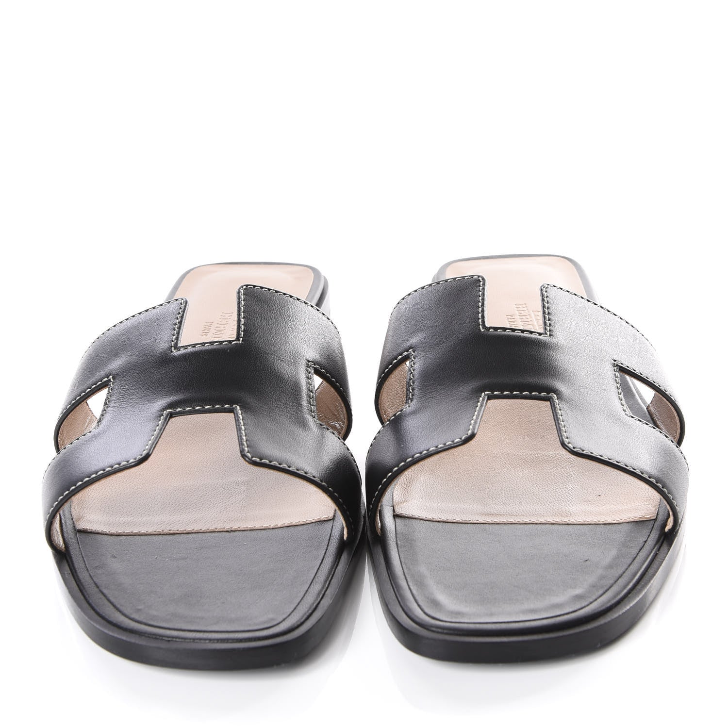 Hermes Box Calfskin Oran Sandals 39.5 Black 3 of 9