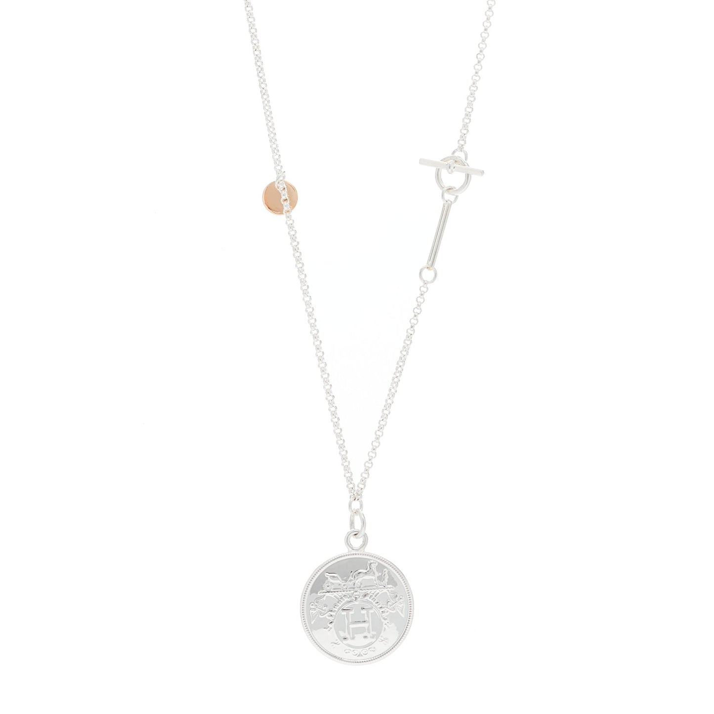 Sterling Silver 18K Rose Gold MM Ex-Libris Long Pendant Necklace