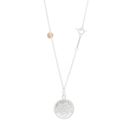 Hermes Sterling Silver 18K Rose Gold MM Ex-Libris Long Pendant Necklace 1 of 6
