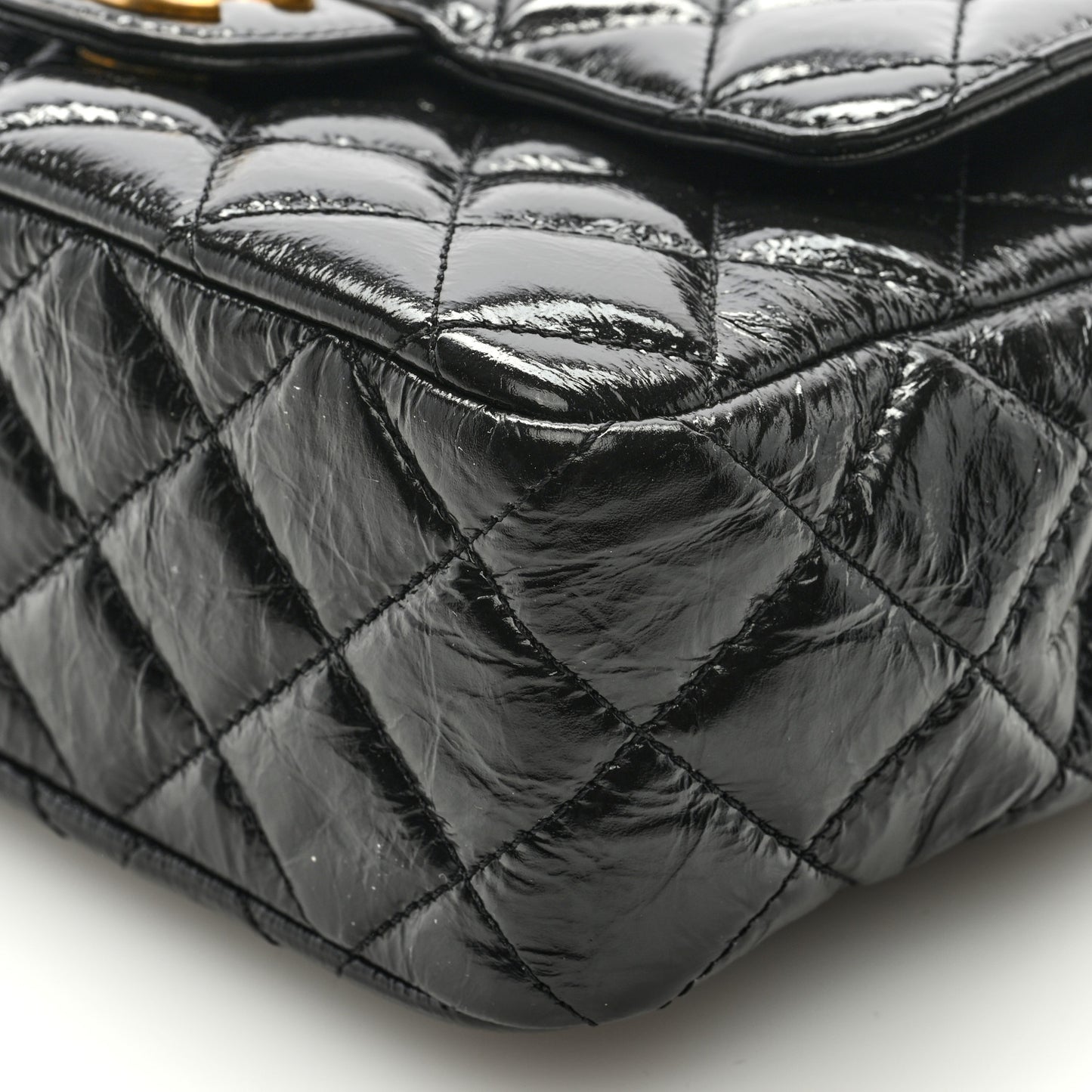 Shiny Crumpled Calfskin Quilted Wavy CC Hobo Black