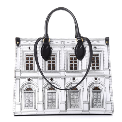 Louis Vuitton X FORNASETTI Calfskin Architettura Onthego MM Black White 1 of 10