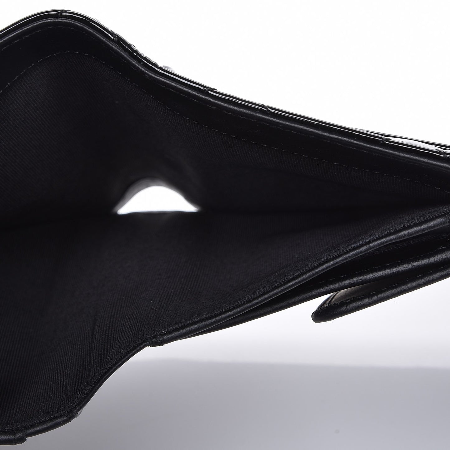Patent Calfskin Quilted Large Flap Wallet Black