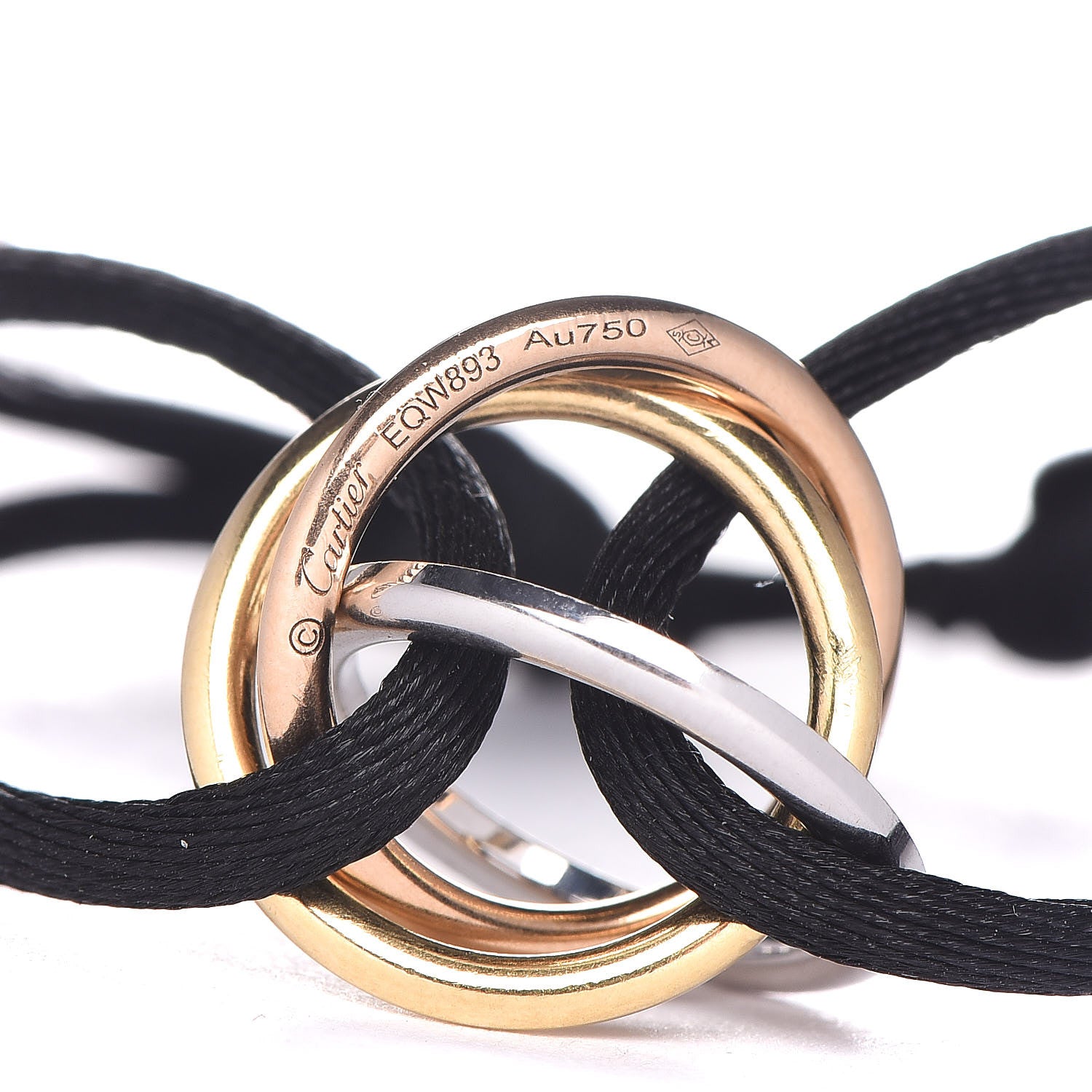 Cartier 18K White Yellow Pink Gold Diamond Trinity Cord Bracelet Black 4 of 5