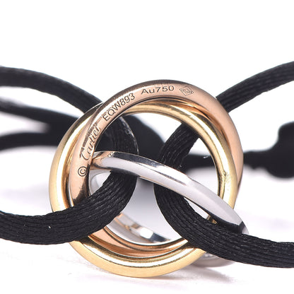 Cartier 18K White Yellow Pink Gold Diamond Trinity Cord Bracelet Black 4 of 5
