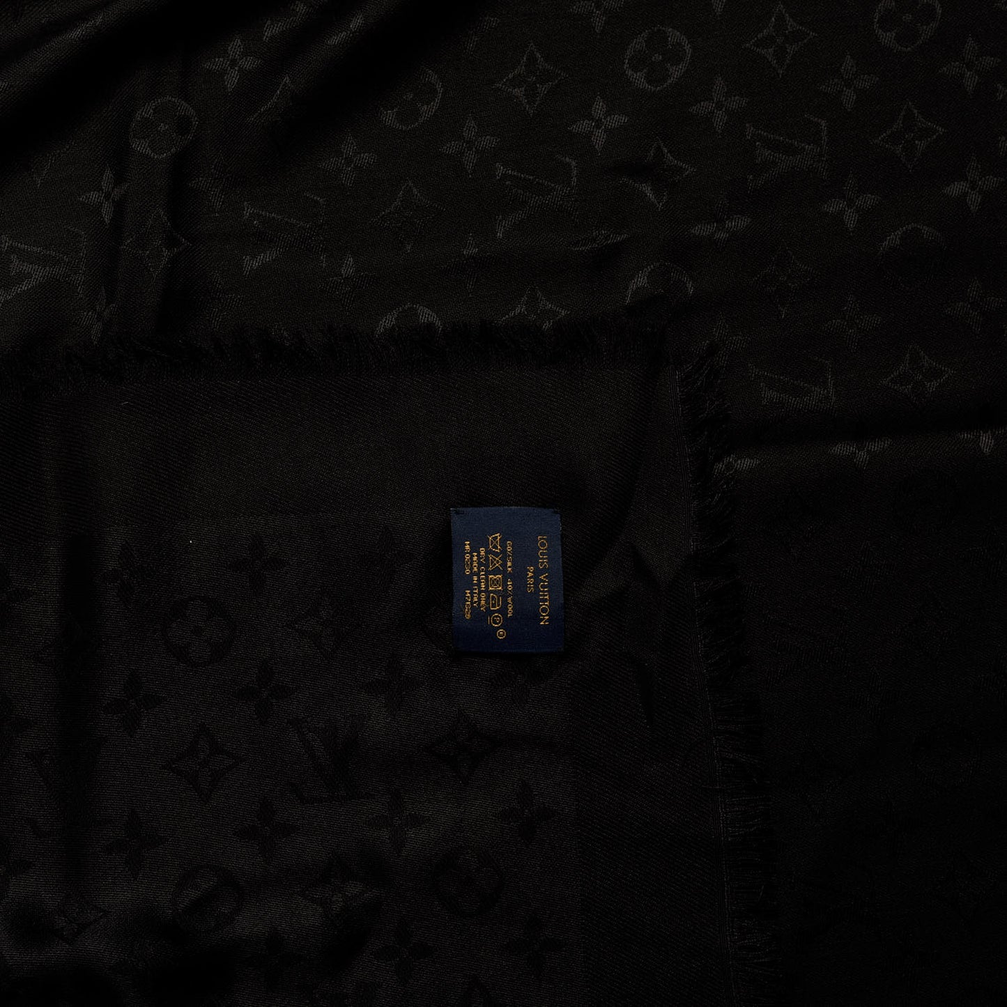 Silk Wool Monogram Shawl Black