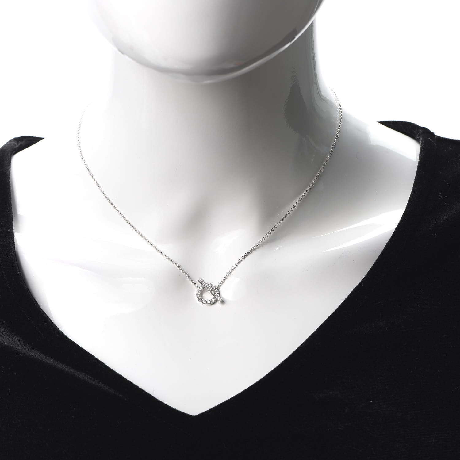 Hermes 18K White Gold Diamond Finesse Pendant Necklace 2 of 6