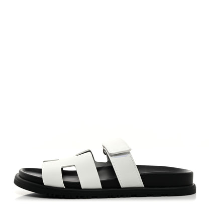Hermes Calfskin Womens Chypre Sandals 37.5 White 1 of 9