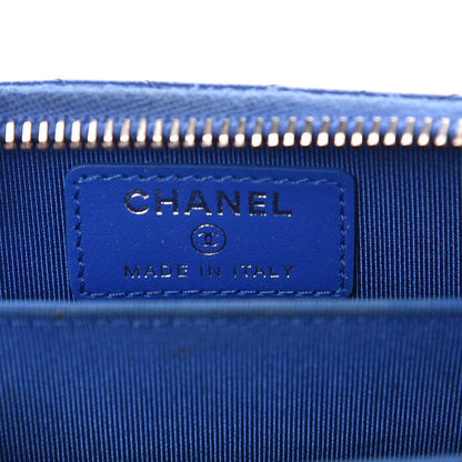 Chanel Caviar Chevron Quilted Zip Around Coin Purse Blue 6 of 7