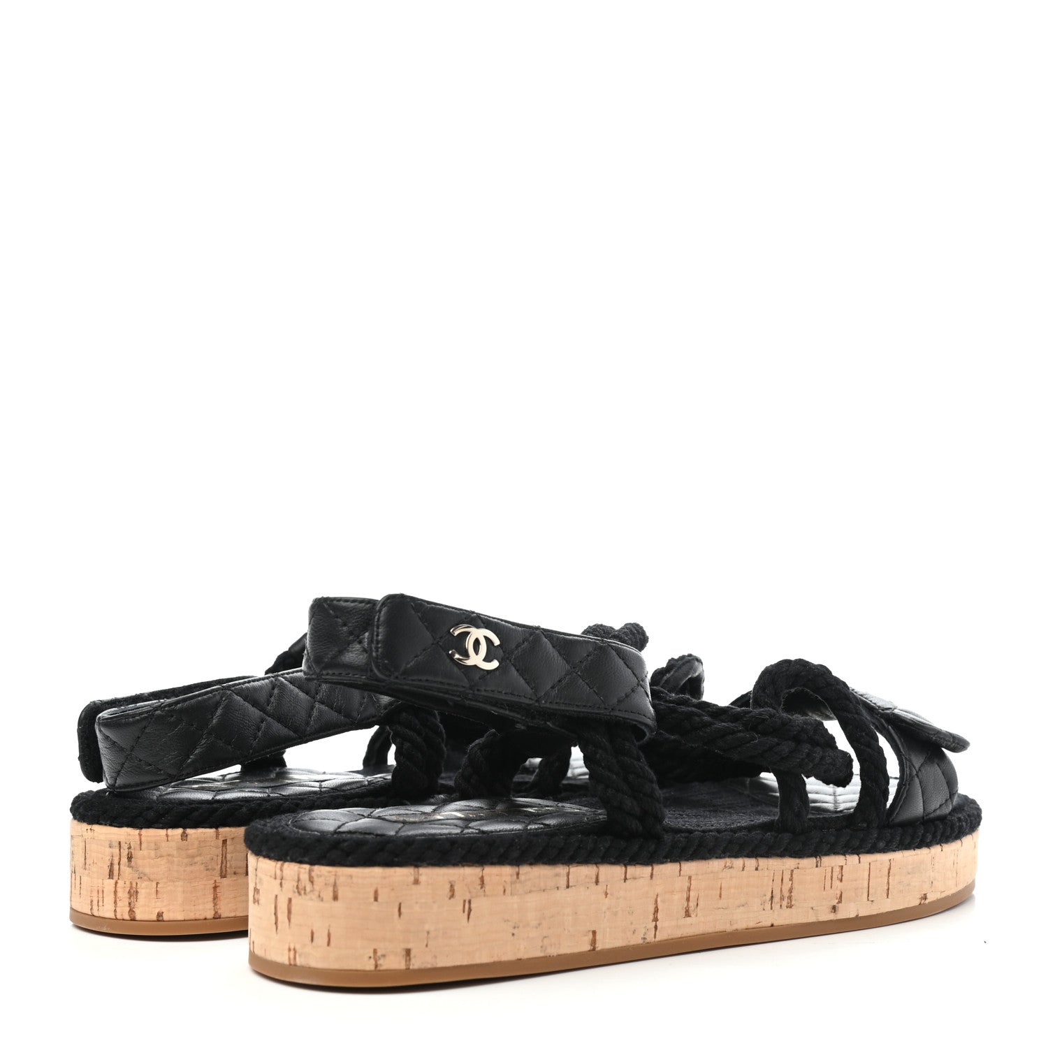 Chanel Cord Lambskin Quilted Logo Sandals 38 Black 4 of 4