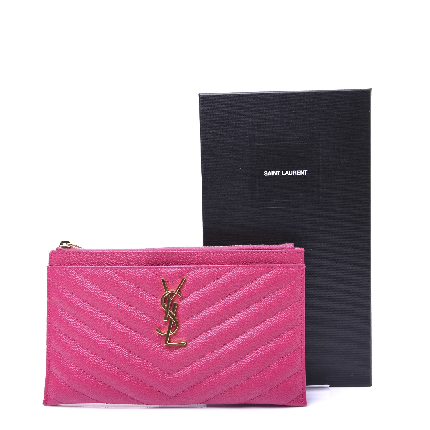 Saint Laurent Grain De Poudre Chevron Monogram Bill Pouch Bright Pink 13 of 13