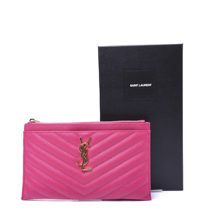Saint Laurent Grain De Poudre Chevron Monogram Bill Pouch Bright Pink 13 of 13