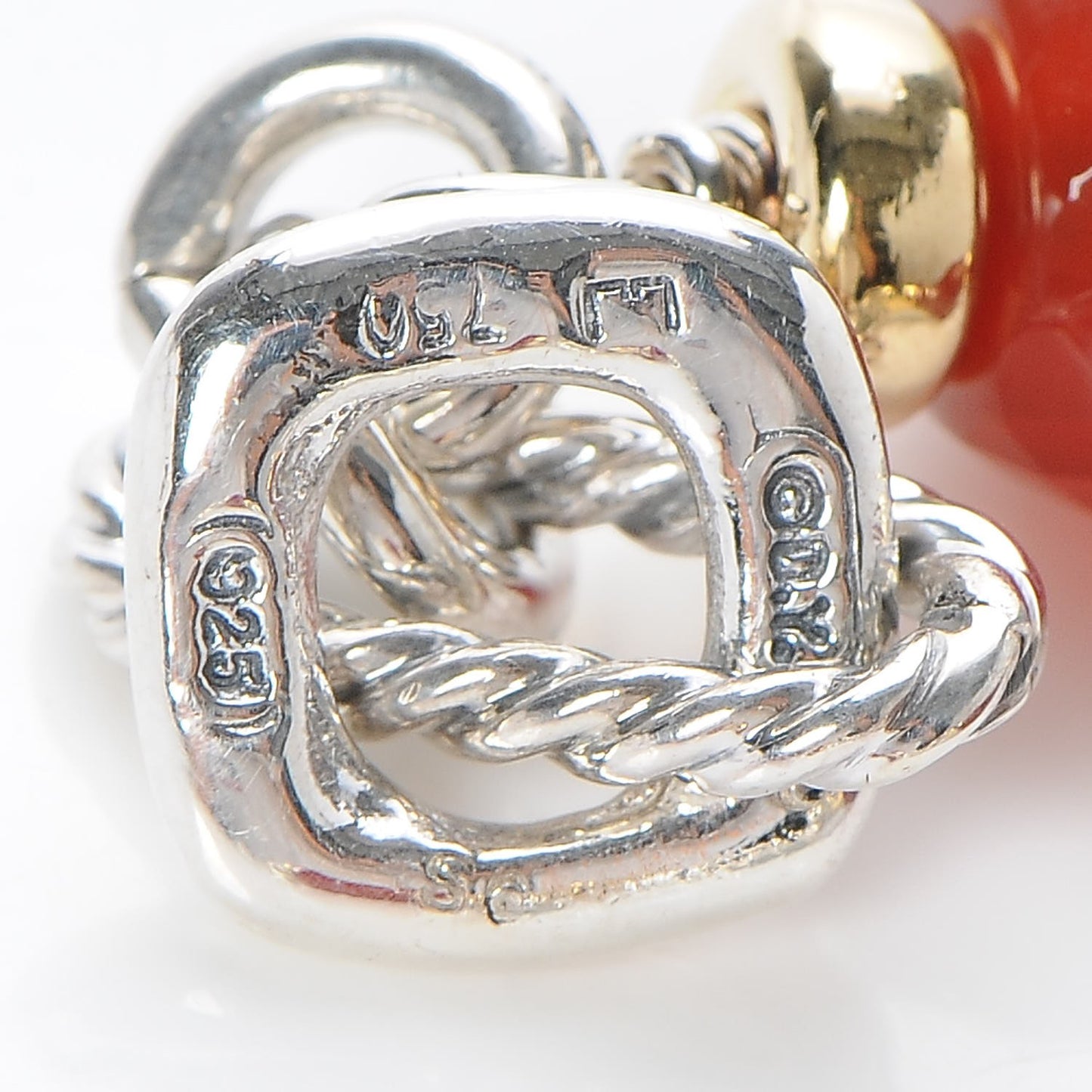 Sterling Silver 18K Yellow Gold Carnelian Figaro Bracelet