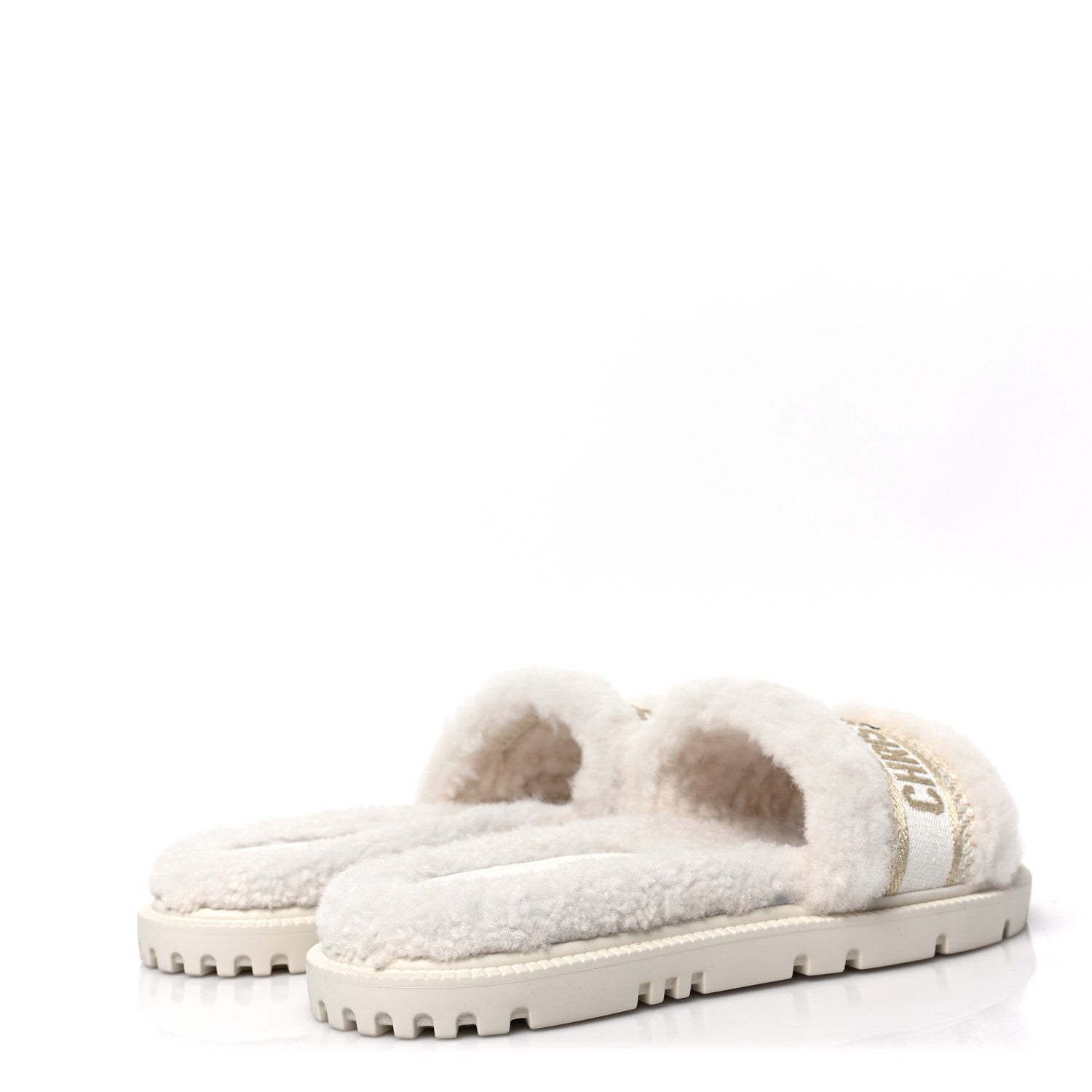 Christian Dior Shearling Canvas Lurex Embroidered Dway 10mm Slide Sandals 38.5 Natural Platinum 4 of 7