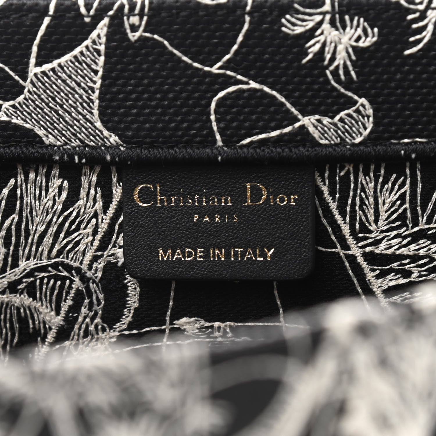 Christian Dior Canvas Embroidered Large Around The World Book Tote Black White 6 of 9