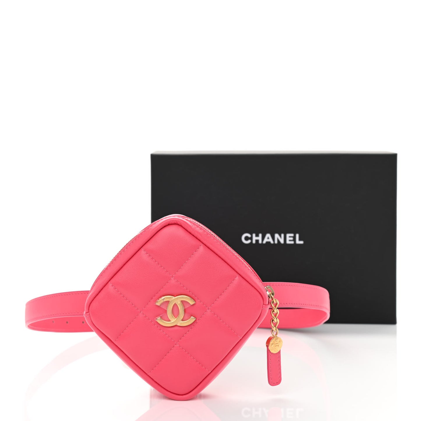 Lambskin Quilted Diamond Belt Bag Pink