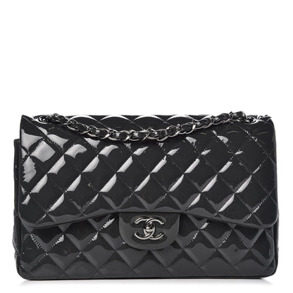 Chanel Patent Quilted Jumbo Double Flap Charcoal 1 of 8