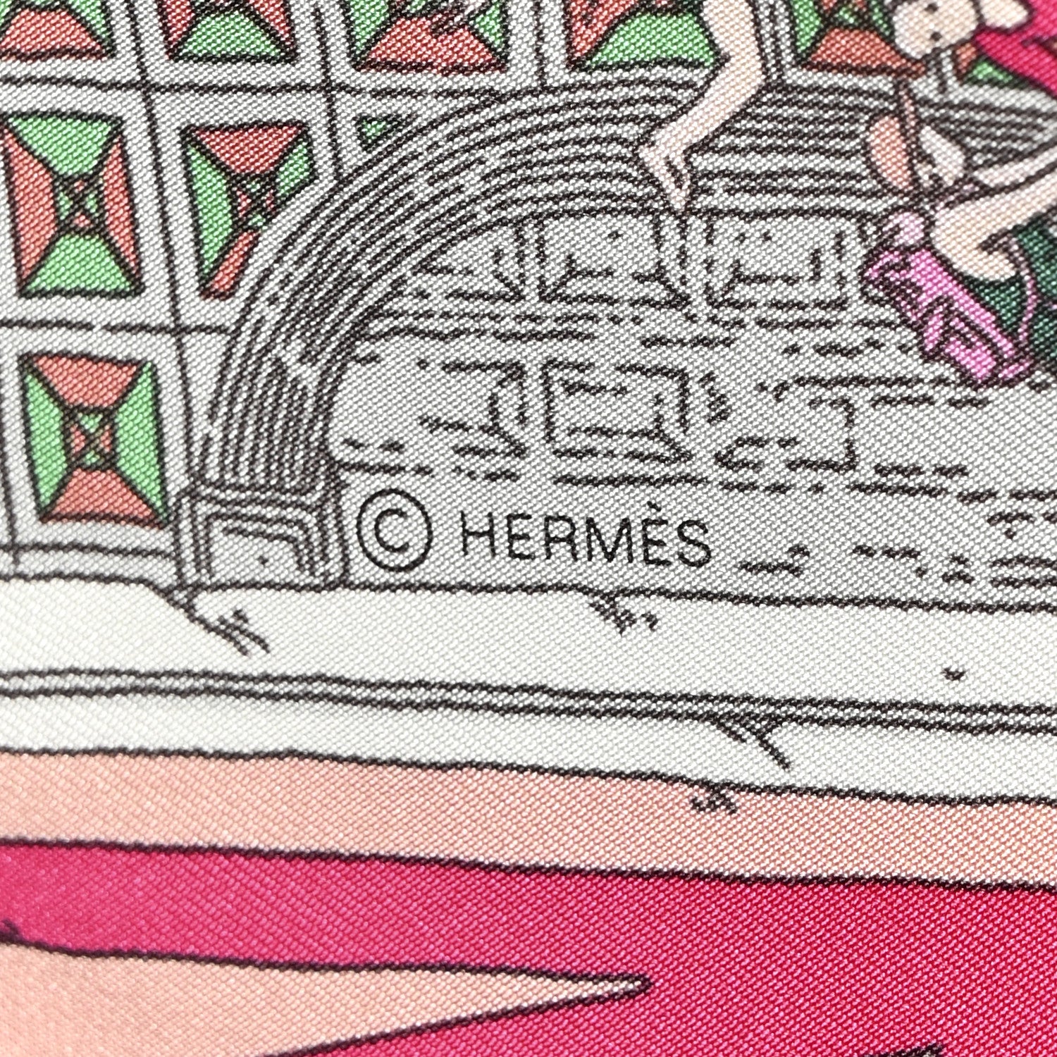 Hermes Silk Le Grand Prix du Faubourg Scarf 90 Rose Menthol Gris Perle 5 of 5