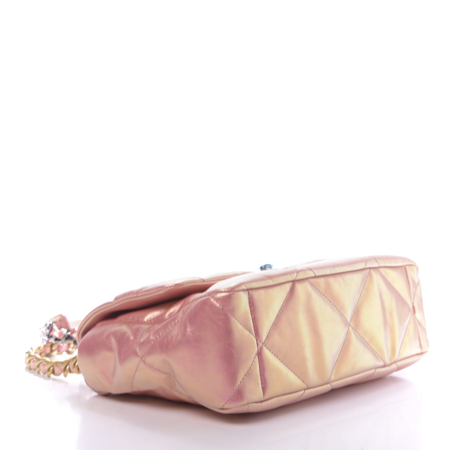 Iridescent Calfskin Quilted Large 19 Flap Pink