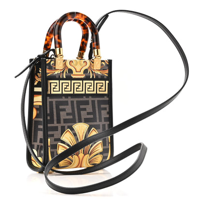 Fendi X VERSACE Vitello King Catalan Mirror Plexiglass Fendace FF Baroque Logo Mini Fendi Sunshine Shopper Tote Black Gold 3 of 10