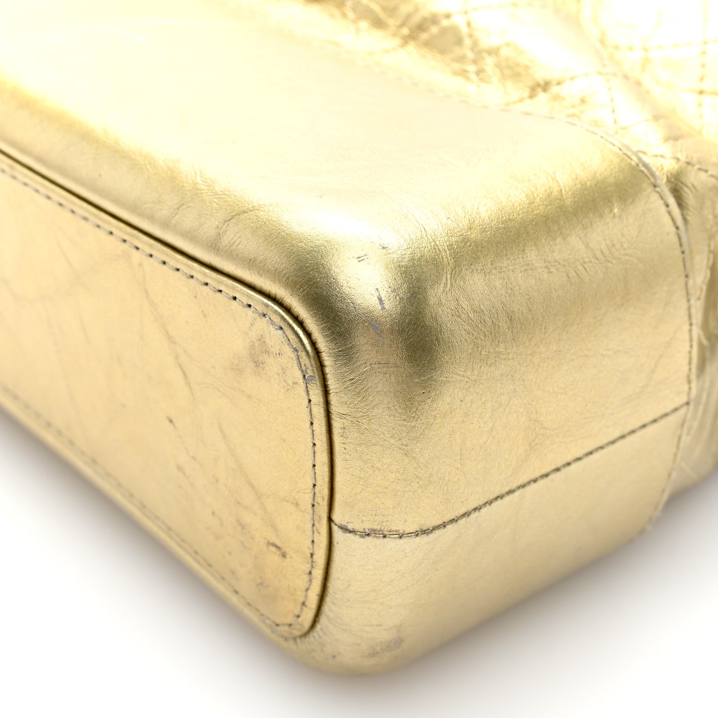 Metallic Aged Calfskin Quilted Medium Gabrielle Gold