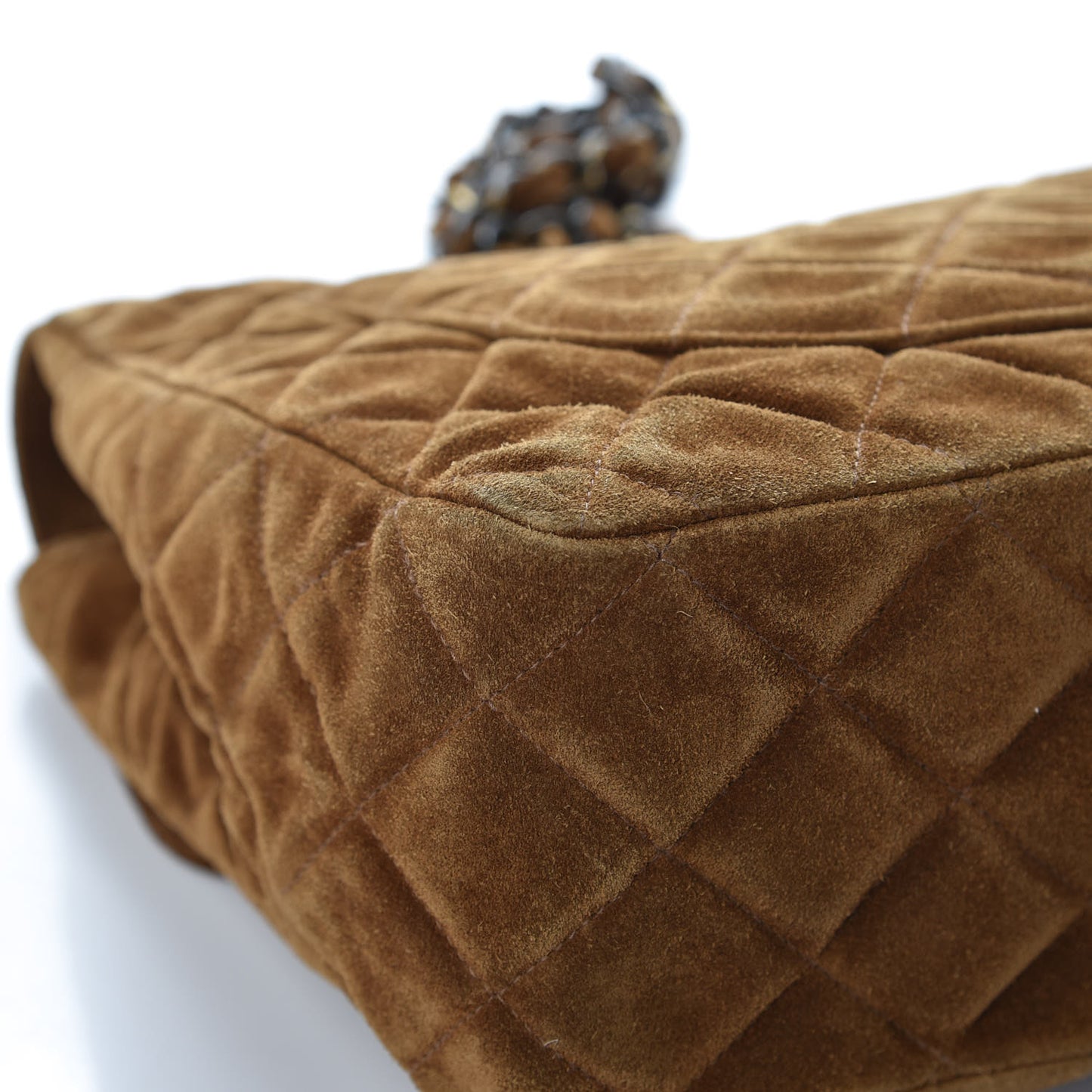 Suede Quilted Jumbo Single Flap Brown