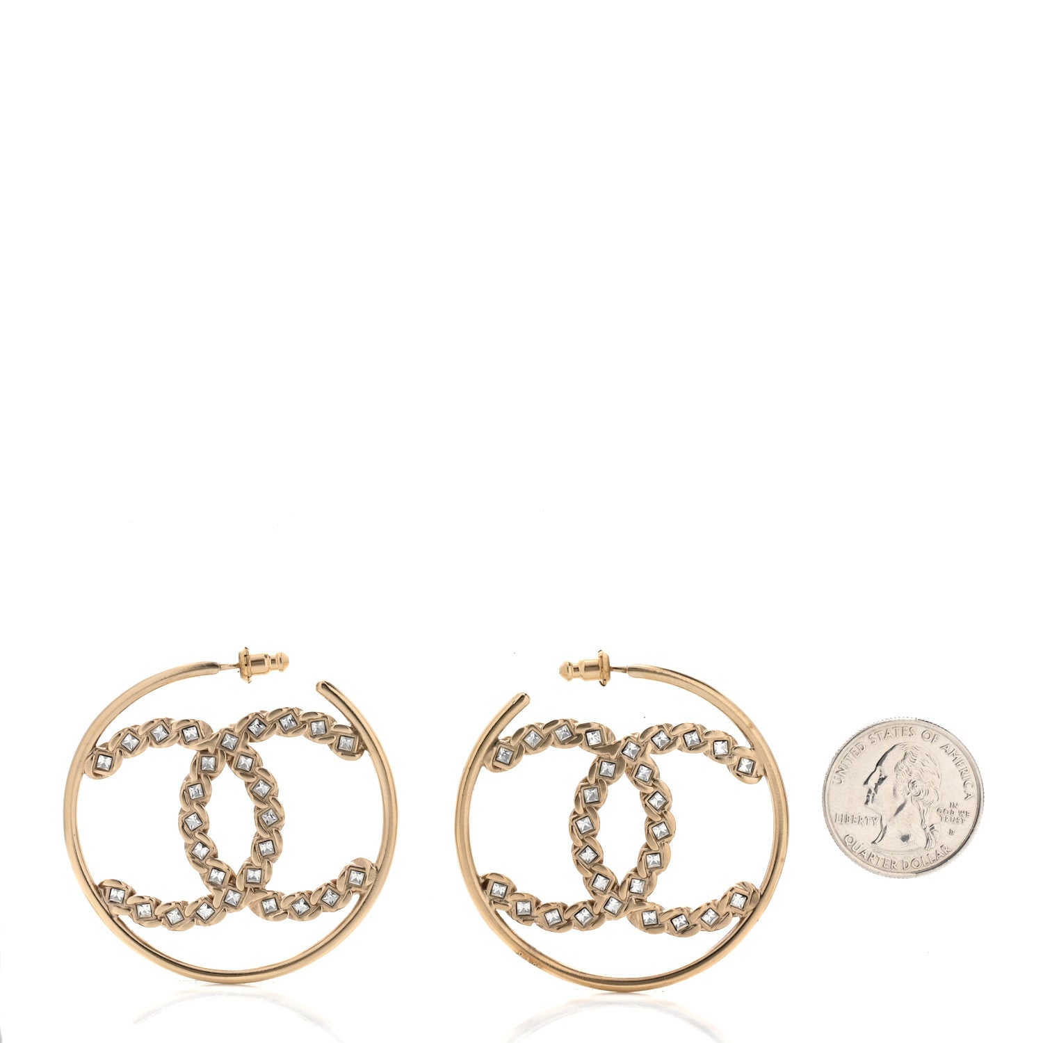 Chanel Crystal High Society CC Hoop Earrings Gold 2 of 4