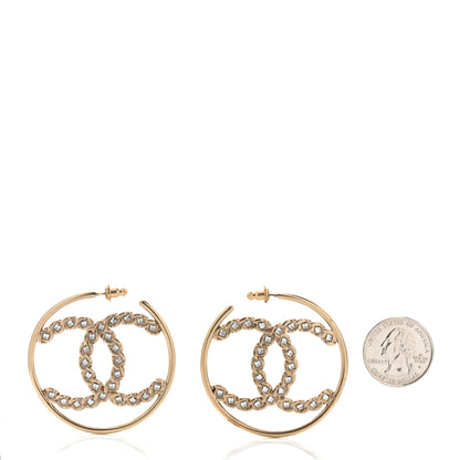 Chanel Crystal High Society CC Hoop Earrings Gold 2 of 4