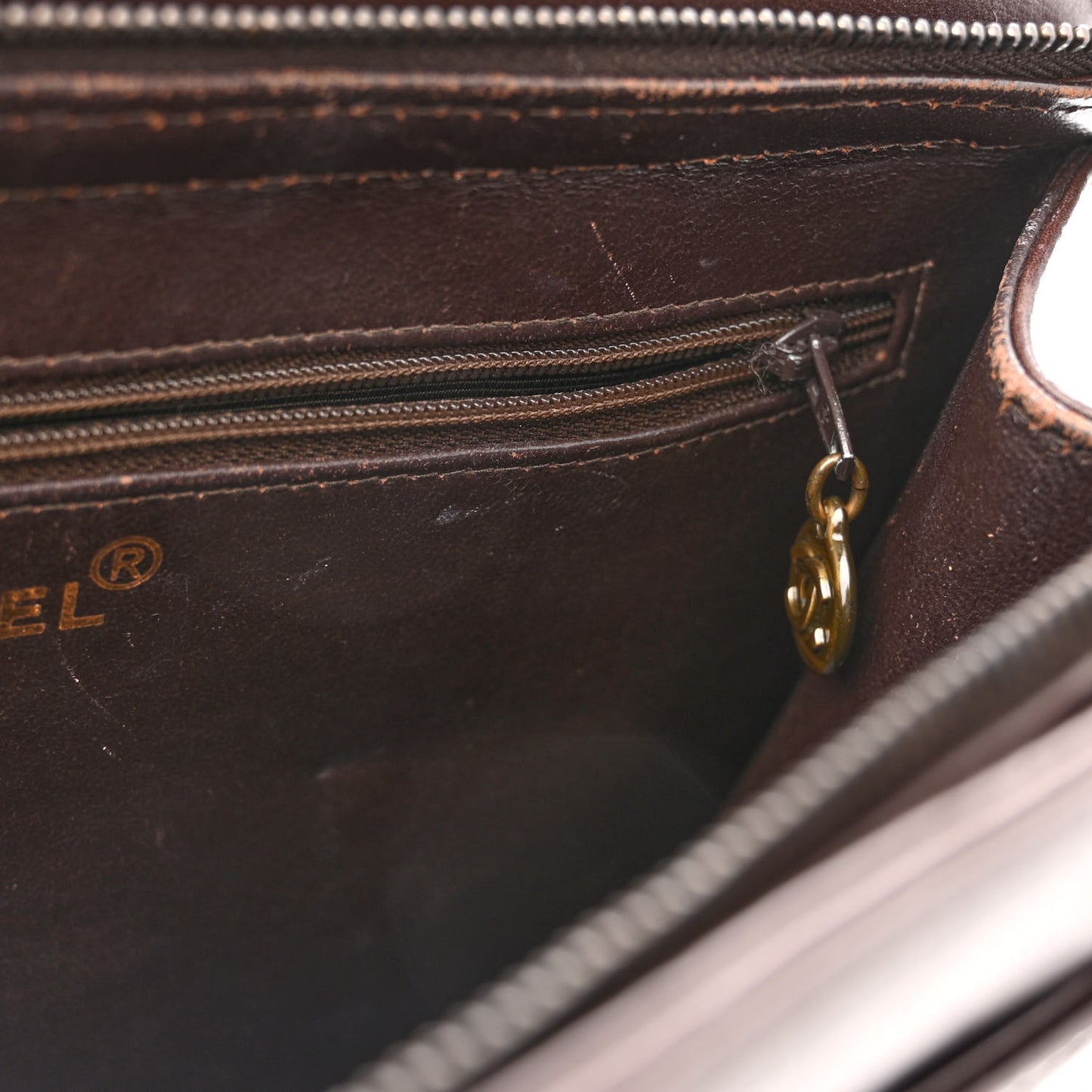 Lambskin CC Top Handle Bag Dark Brown