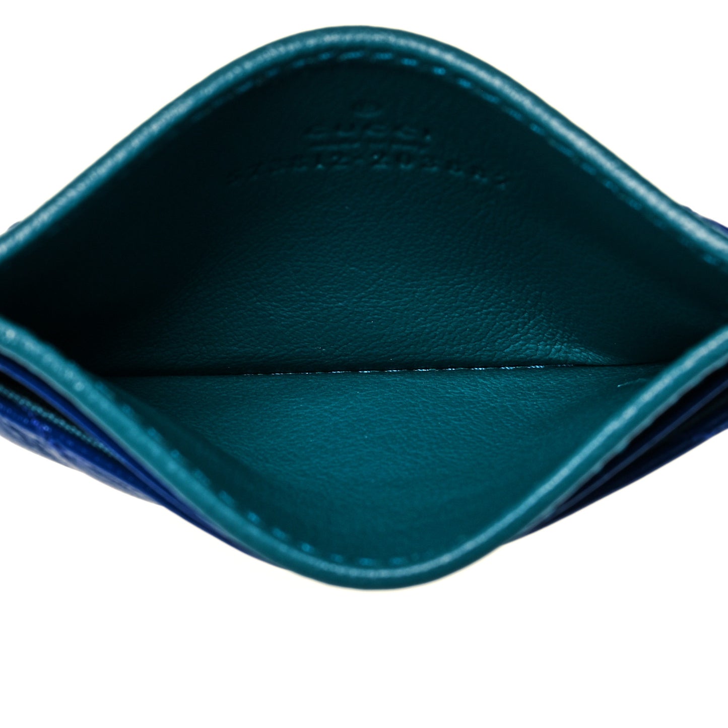 Azalea Calfskin Matelasse Diagonal Enamel Torchon GG Marmont Card Holder Imperial Blue Pavone