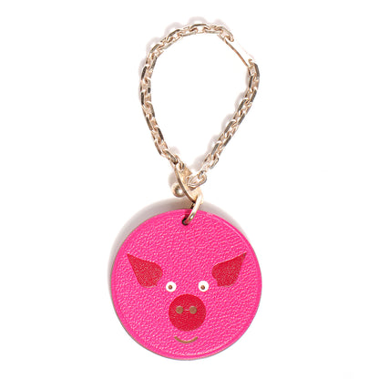 Hermes Chevre Mysore Pig Key Chain Pink Rose Shocking 1 of 5