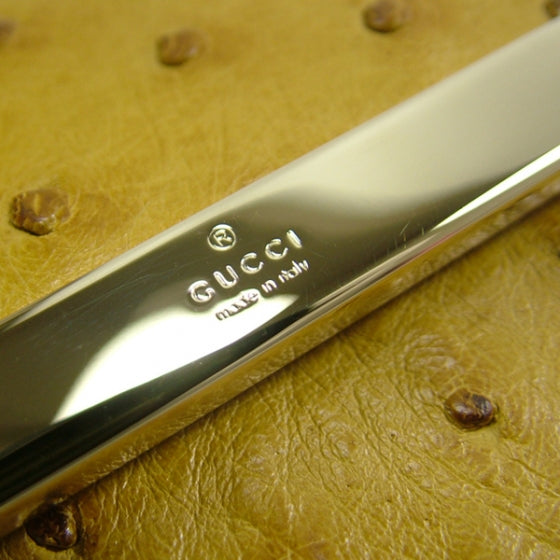 Gucci Ostrich Metal Bar Continental Wallet Tan 5 of 9
