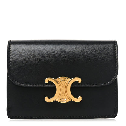 Celine Shiny Calfskin Triomphe Flap Card Holder Black 1 of 7