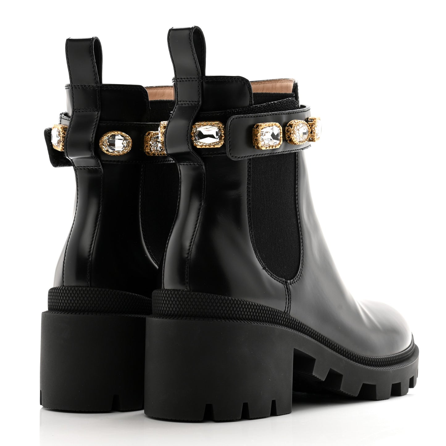 Calfskin Crystal GG Trip Chelsea Ankle Boots 38.5 Black