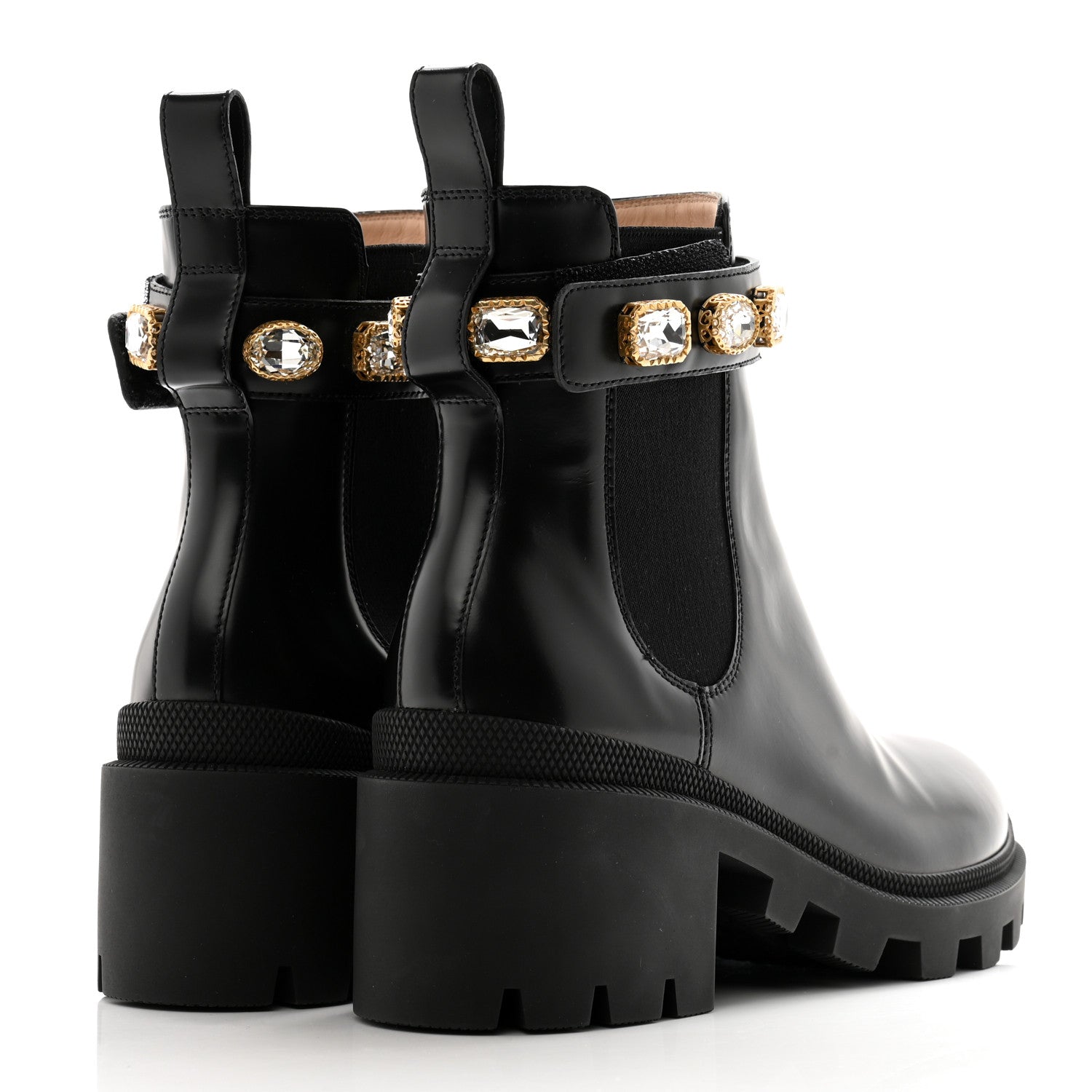 Gucci Calfskin Crystal GG Trip Chelsea Ankle Boots 38.5 Black 4 of 13