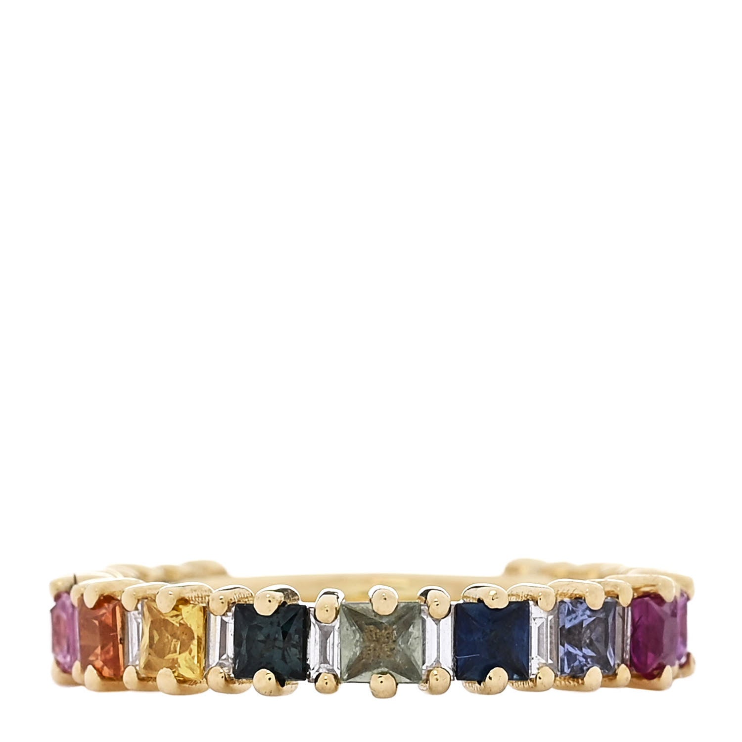 Suzanne Kalan 18K Yellow Gold Diamond Sapphire Princess Cut Rainbow Band Ring 48 4.5 1 of 6