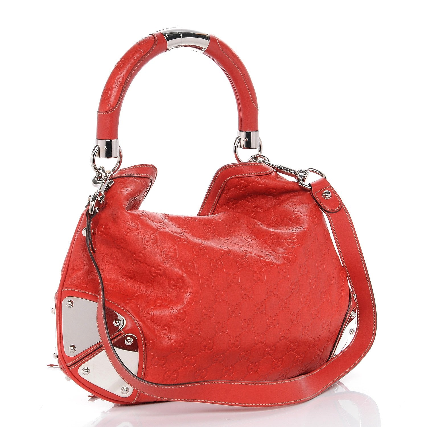 Gucci Guccissima Medium Indy Top Handle Hobo Red 4 of 8