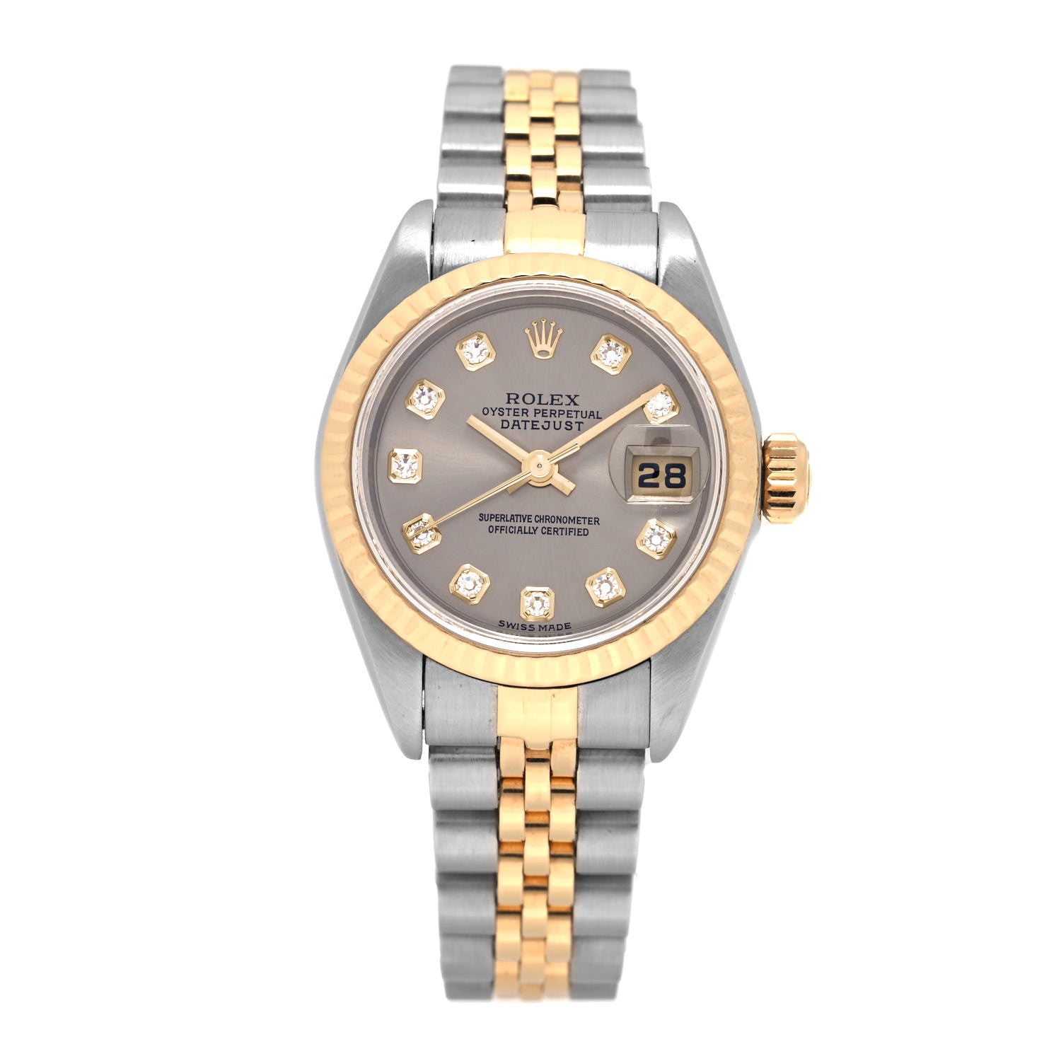 Rolex Stainless Steel 18K Yellow Gold Diamond 26mm Oyster Perpetual Datejust Watch Silver 79173 1 of 5
