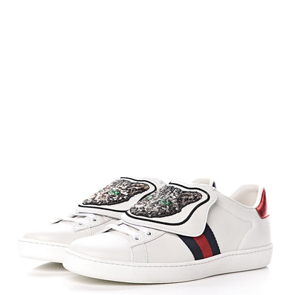Gucci Calfskin Sequins Web Cat Womens Ace Sneakers 40 White 3 of 10