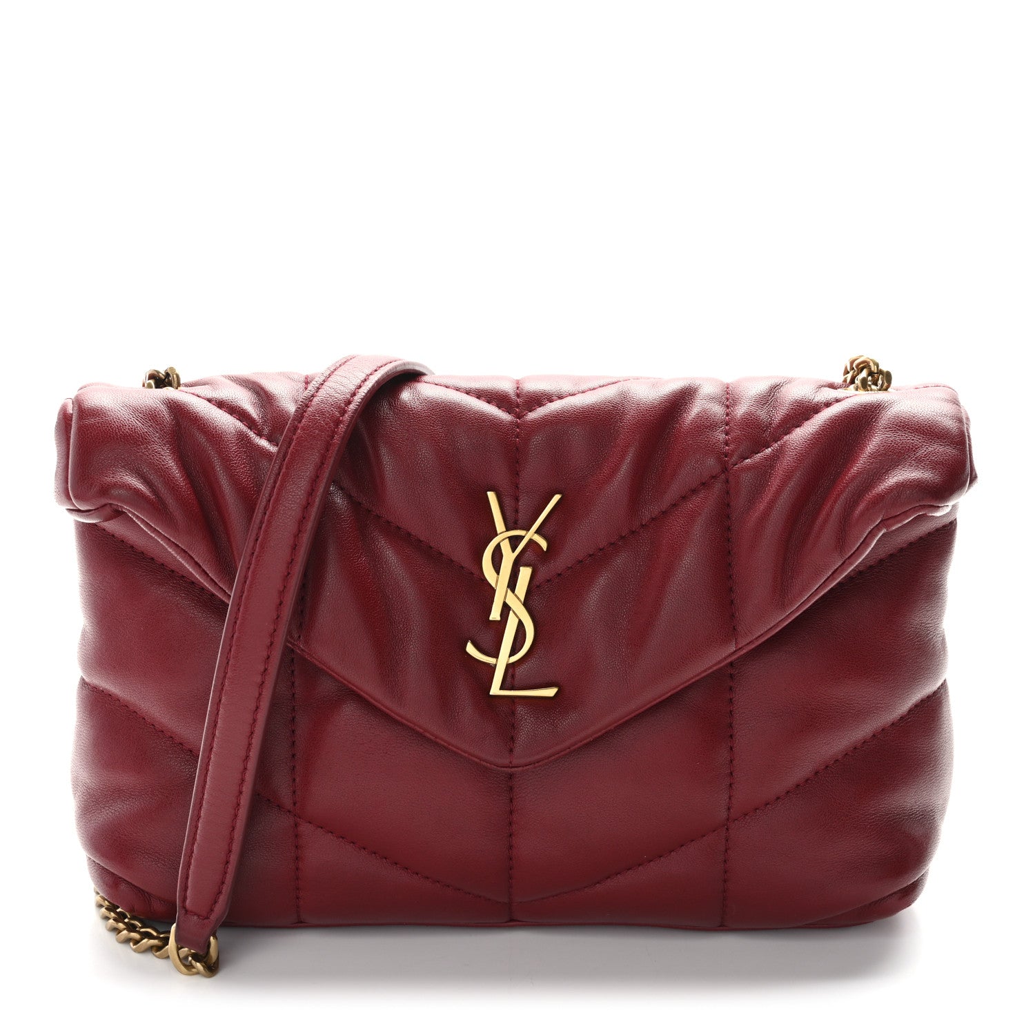 Saint Laurent Lambskin Quilted Toy Loulou Puffer Monogram Chain Satchel Red 1 of 11