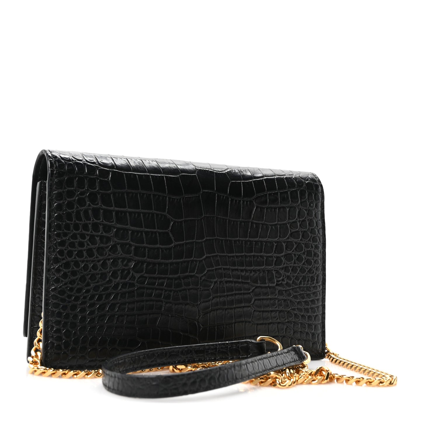 Calfskin Crocodile Embossed Kate Monogram Tassel Chain Wallet Black