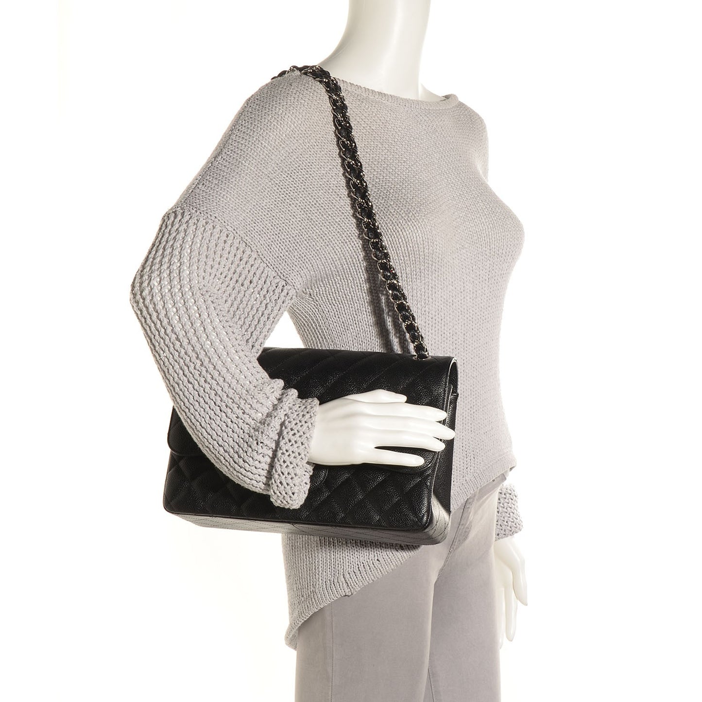 Caviar Quilted Jumbo Double Flap Black