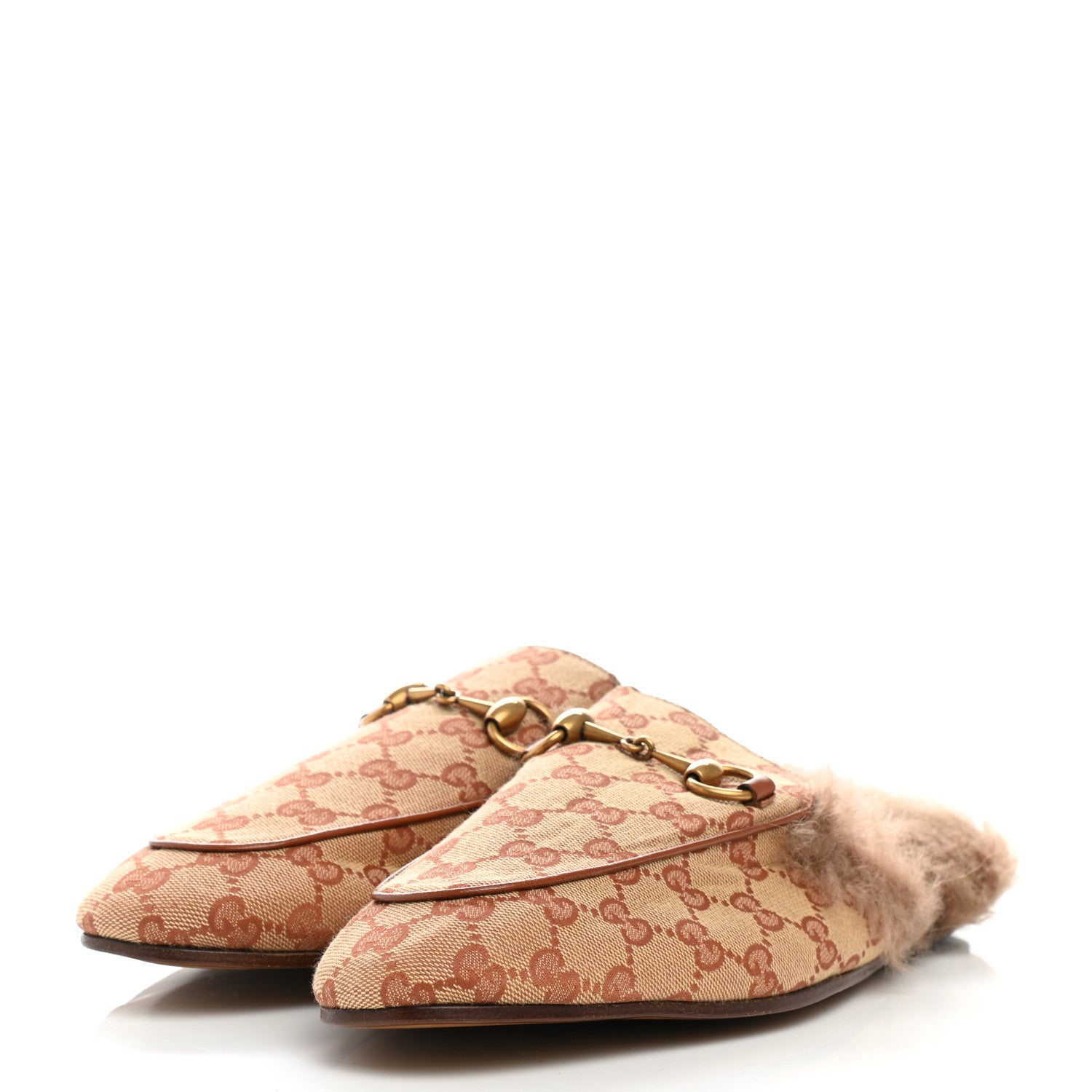 Gucci GG Monogram Fur Mens Princetown Slippers 7 Beige Ruggine Rust 3 of 10