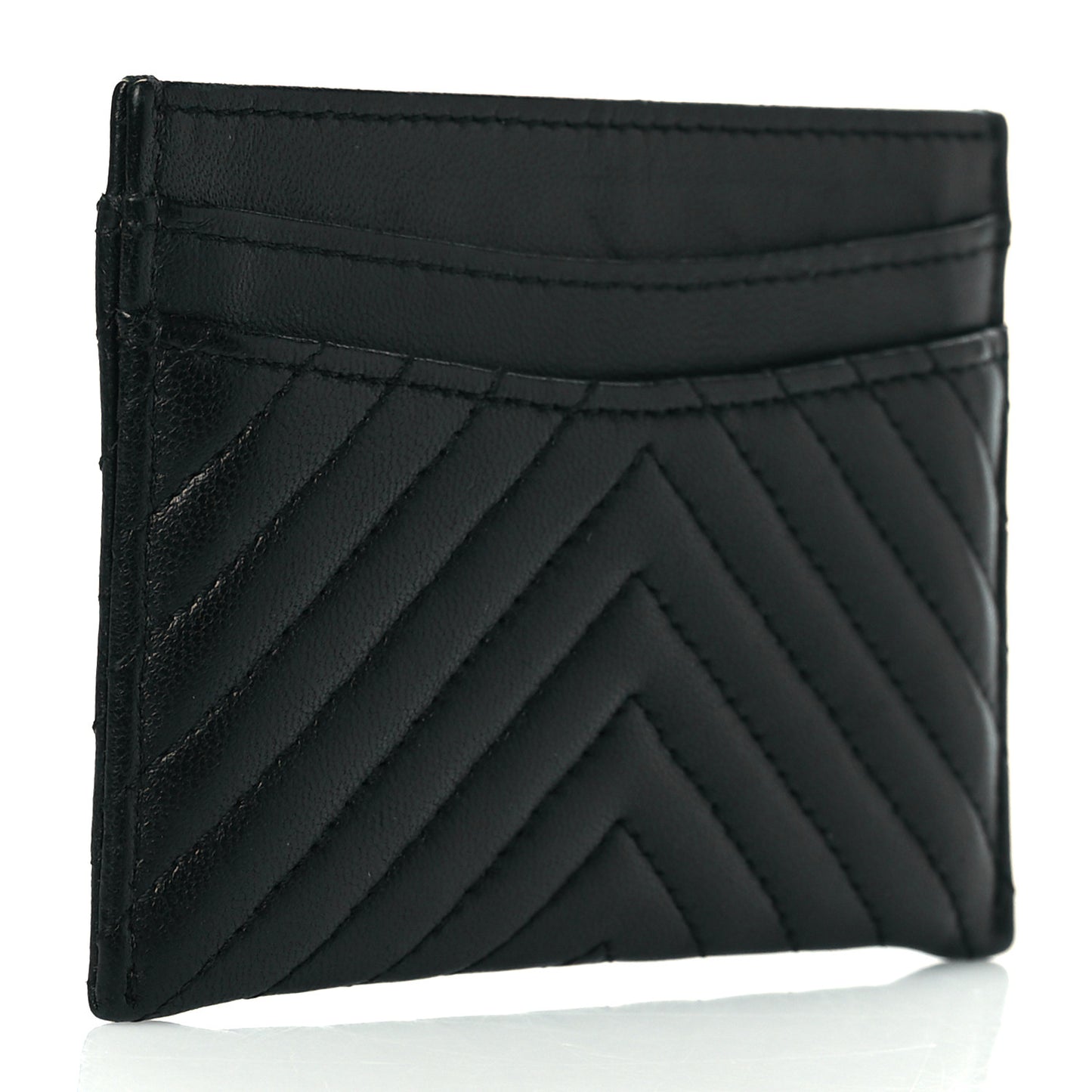 Lambskin Chevron Quilted Card Holder Black