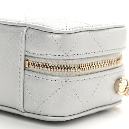 Chanel Metallic Lambskin Quilted Top Handle Vanity Case Silver 9 of 10