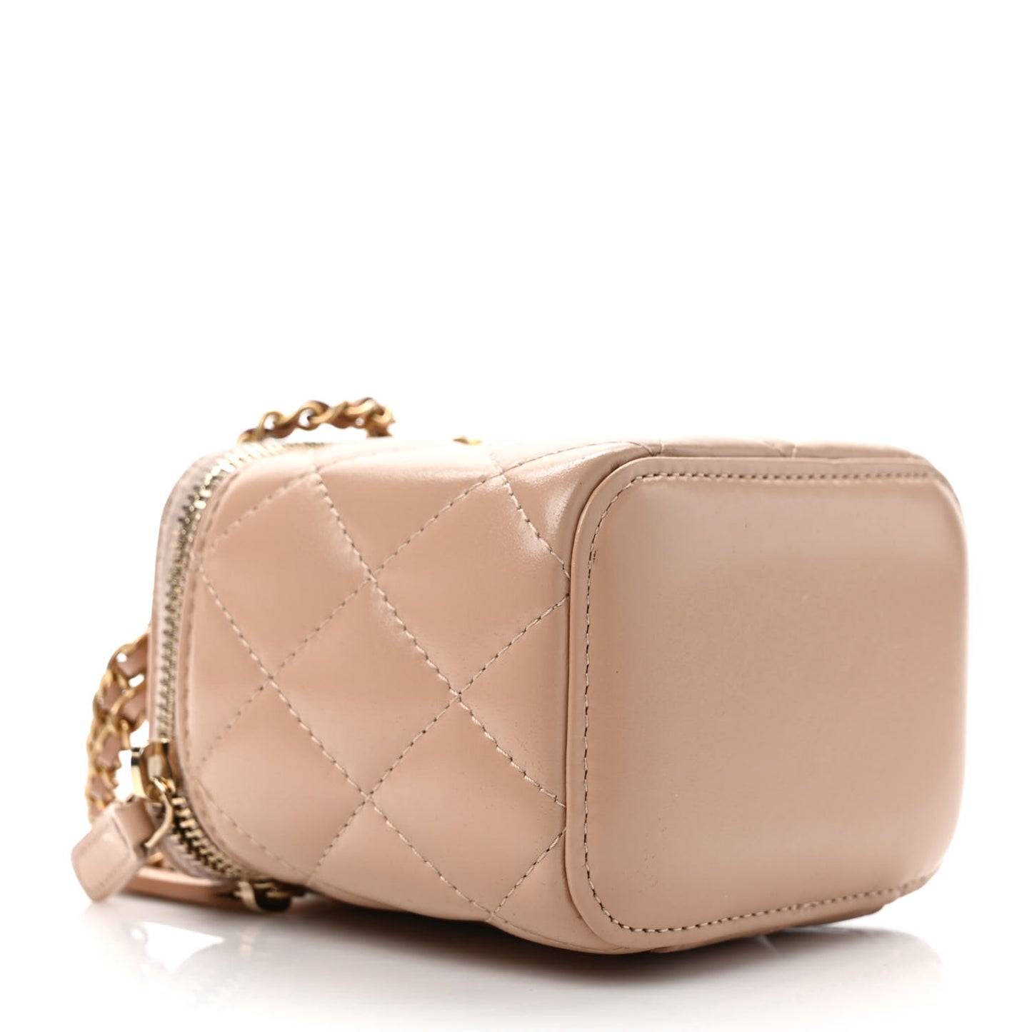 Calfskin Quilted Mini Perfect Fit Vanity Case With Chain Beige