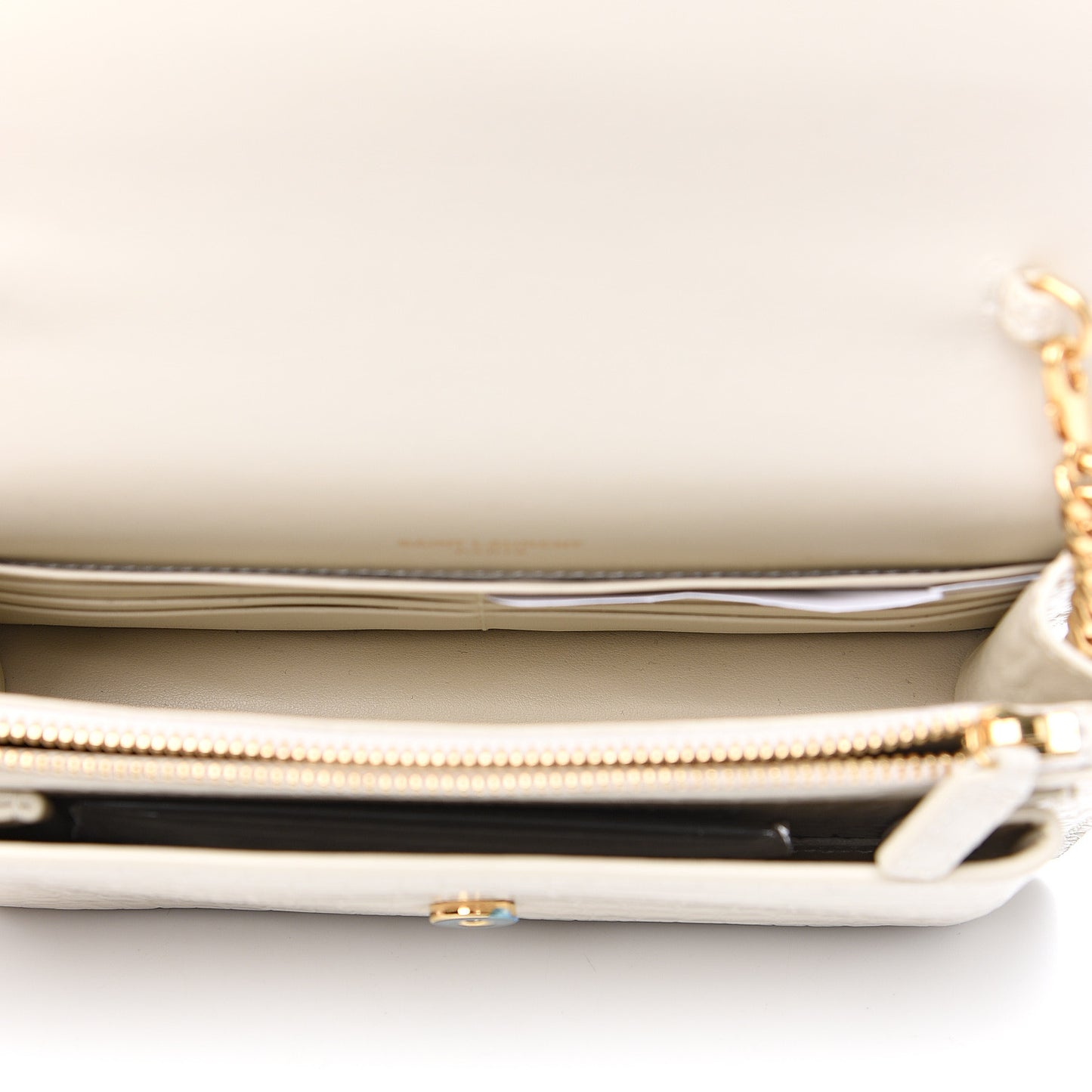 Calfskin Crocodile Embossed Monogram Sunset Chain Wallet Blanc Vintage