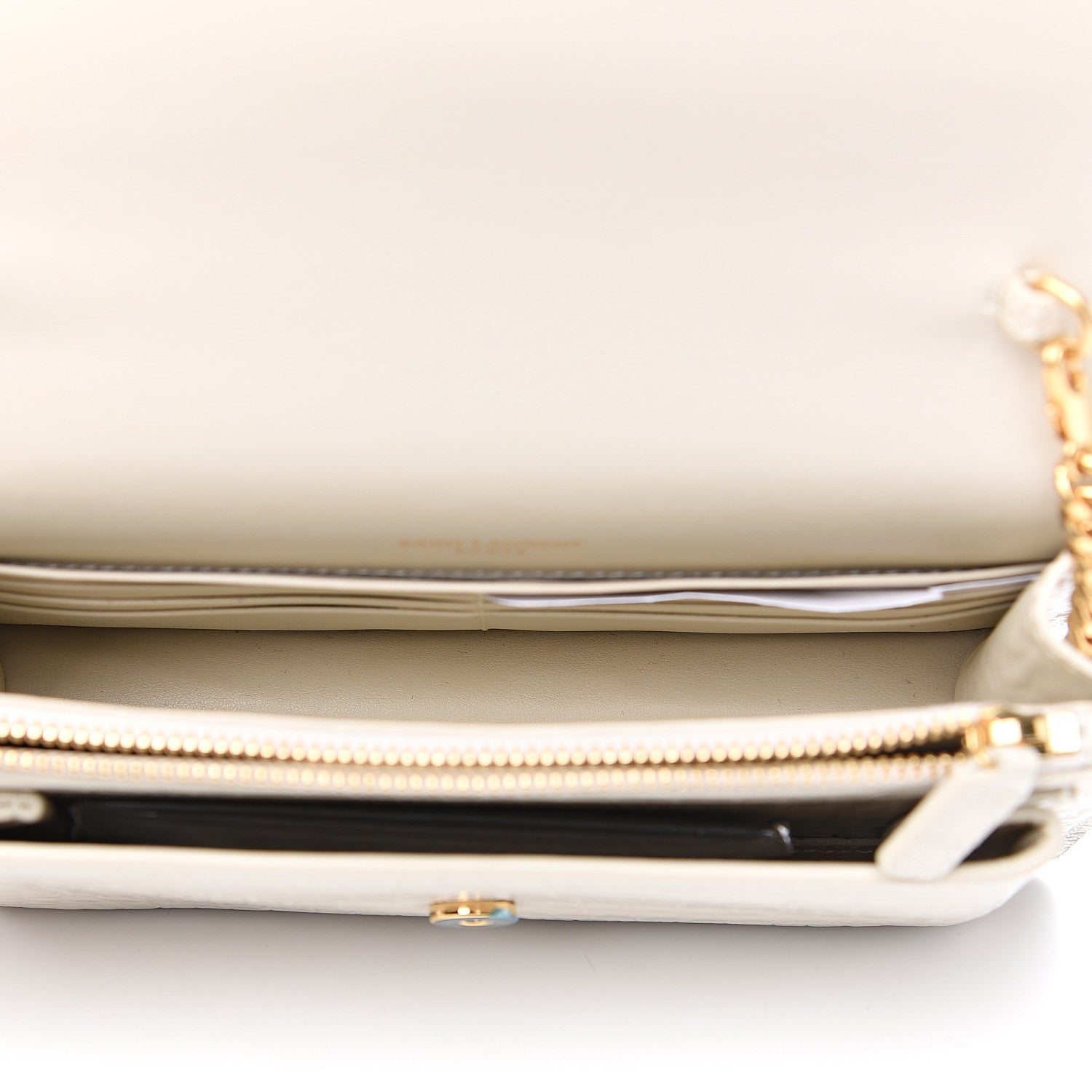 Saint Laurent Calfskin Crocodile Embossed Monogram Sunset Chain Wallet Blanc Vintage 4 of 7