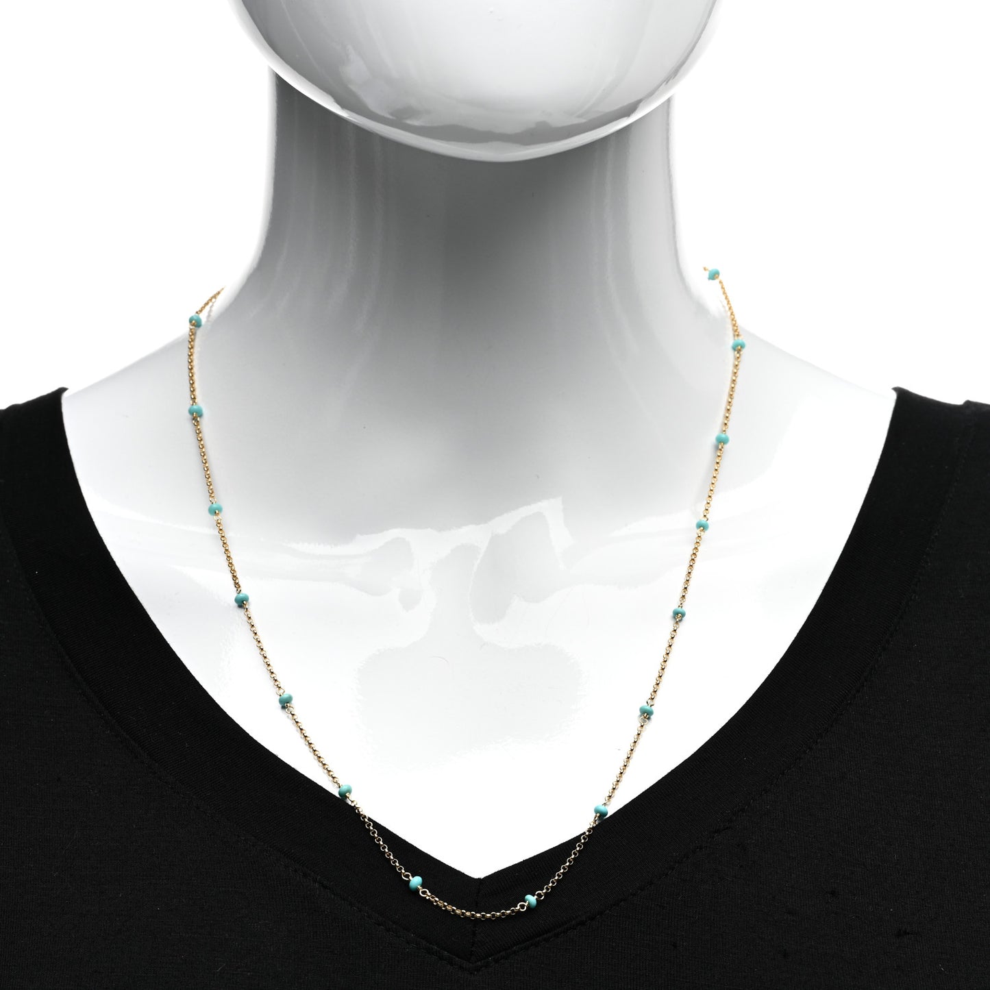 18K Yellow Gold Turquoise Cable Collectibles Bead Station Necklace 22"